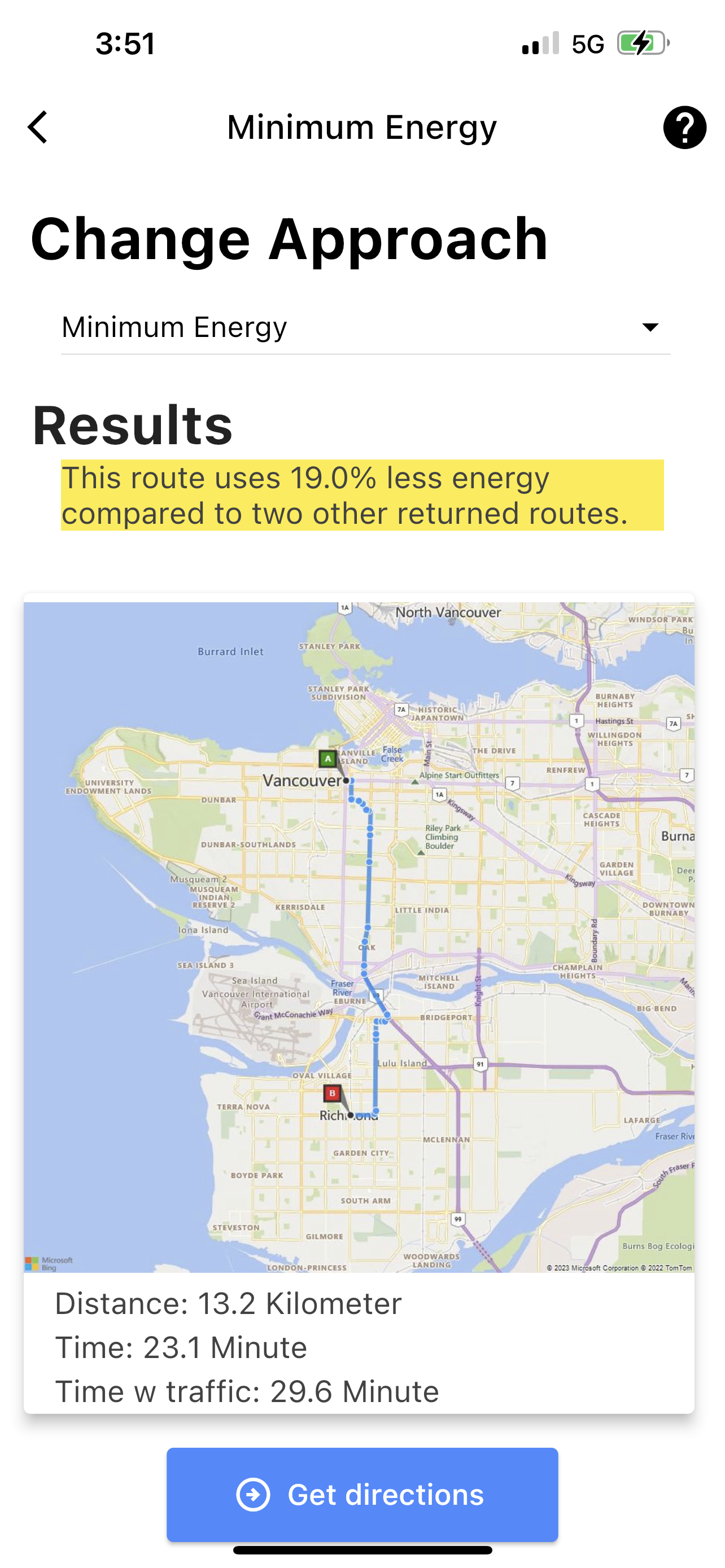 Smoothly app topographical navigation example for minimum energy solution